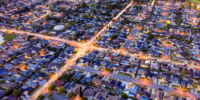 Houses at dusk